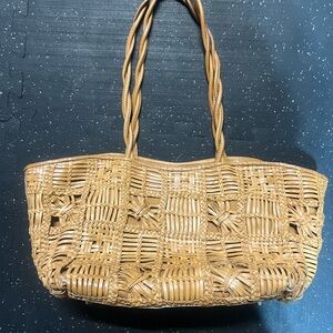 Natural leather Woven Straw Beach Tote Bag